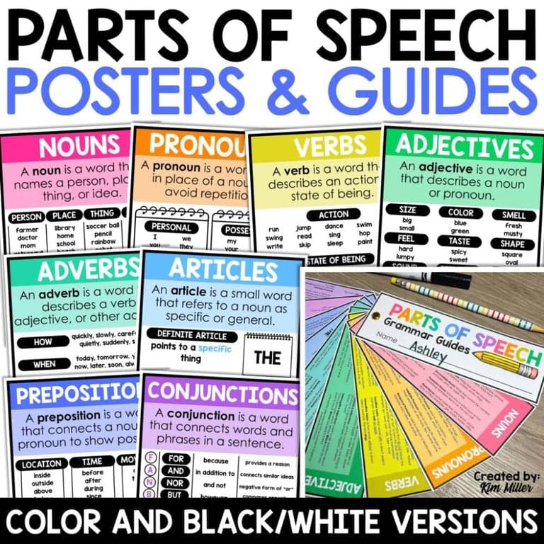 Basisonderwijs Poster | Spraakdelen - Grammatica Muurankerplaten