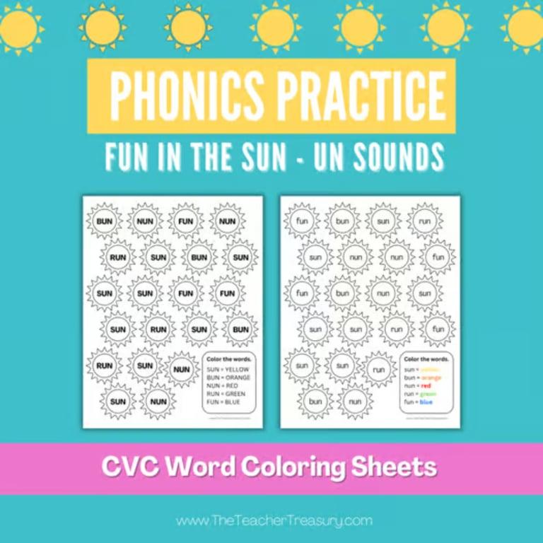 Basisonderwijs Werkblad | Fonics Practice CVC Word Kleurplaten Fun in the Sun Met VN-Klanken