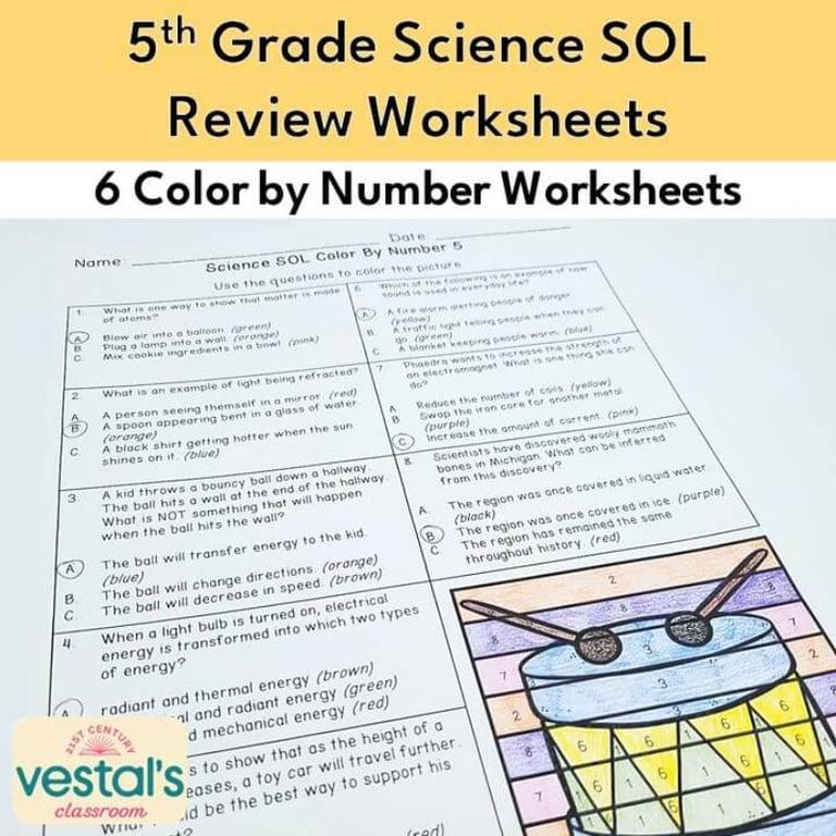 Basisonderwijs Werkblad | 5e Graad Science SOL Review: Kleur op Nummer