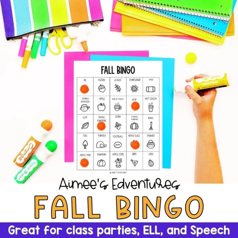 Basisonderwijs Spel | Fall Bingo Game - Woordenschat Woorden, Engelse Taalkunsten Activiteit