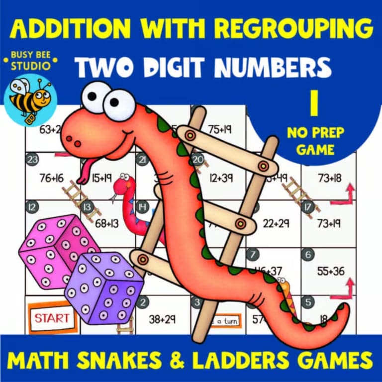 Basisonderwijs Spel | 2 Dubbelcijferig Optellen met Groeperen Slangen & Ladders Math Game