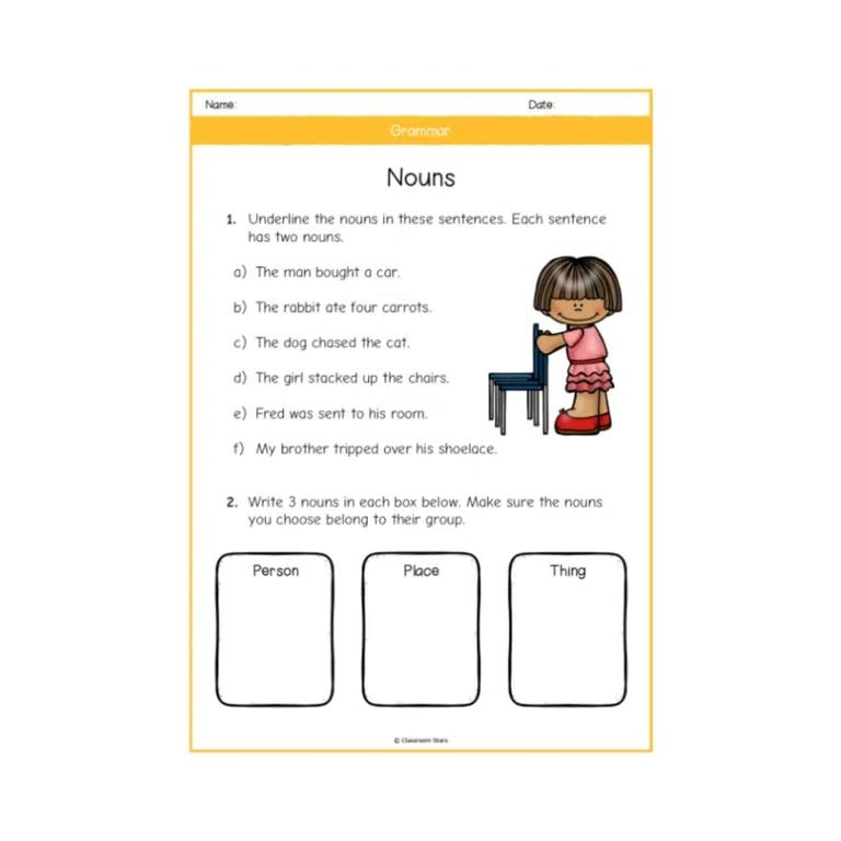 Basisonderwijs Werkblad | Jaar 1 - Werkbladen Zelfstandige Naamwoorden