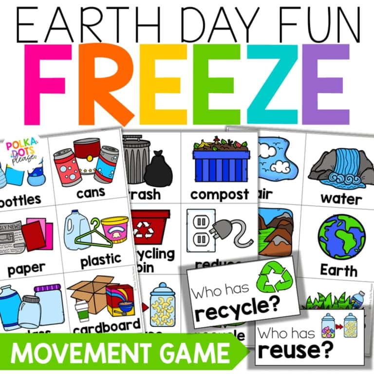 Basisonderwijs Energizer | Earth Day Freeze Activiteiten, Bewegingsonderbrekingskaarten & Earth Day Schrijven K-2