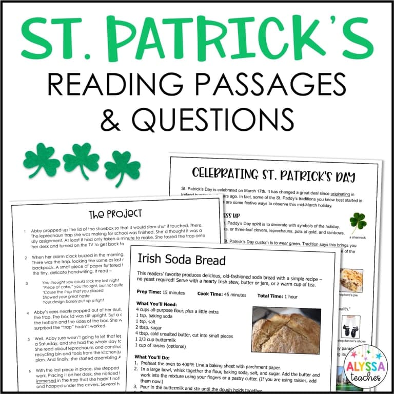 Basisonderwijs Werkblad | St. Patrick's Day Leespassages met Begripsvragen