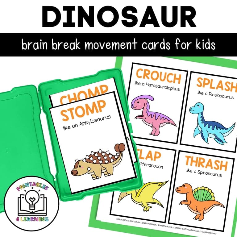 Basisonderwijs Energizer | Dinosaurus Bewegingskaarten voor Hersenpauze-Activiteiten