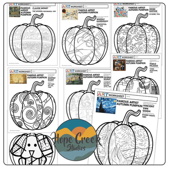 Basisonderwijs Werkblad | Kunstgeschiedenis Beroemde Kunstenaars Herfst Pompoen Kleurplatenactiviteit (Engelstalig)