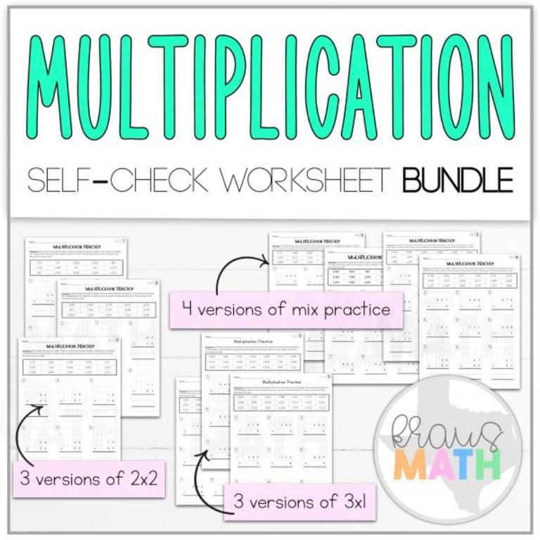 Basisonderwijs Werkblad | Multiplicatie 2×2 & 3×1 Zelfcontrole Werkblad Bundel! (TEKS 4.4D)