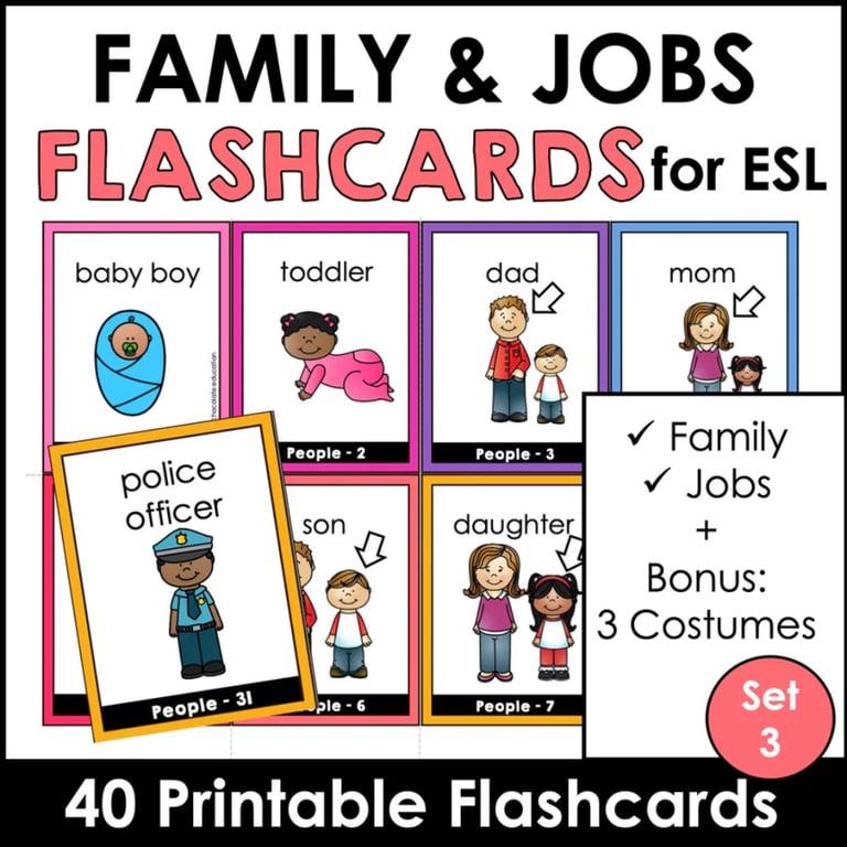 Basisonderwijs Flashkaart | Mensen Flashkaarten: Jobs & Family Woordenschat ESL Taakkaarten - Flashkaarten