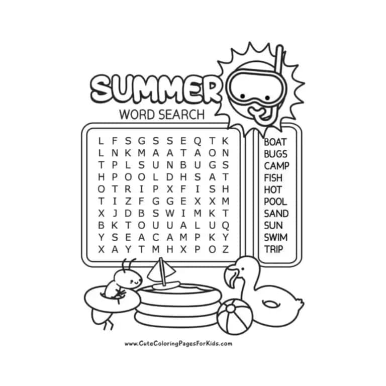 Basisonderwijs Werkblad | Gratis Printbare Zomer Woordzoeker voor Kinderen