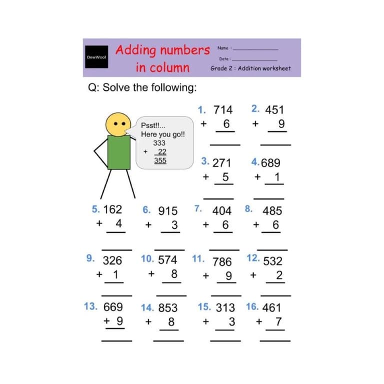Basisonderwijs Werkblad | Optellen Voor Groep 4 (Engelstalig)