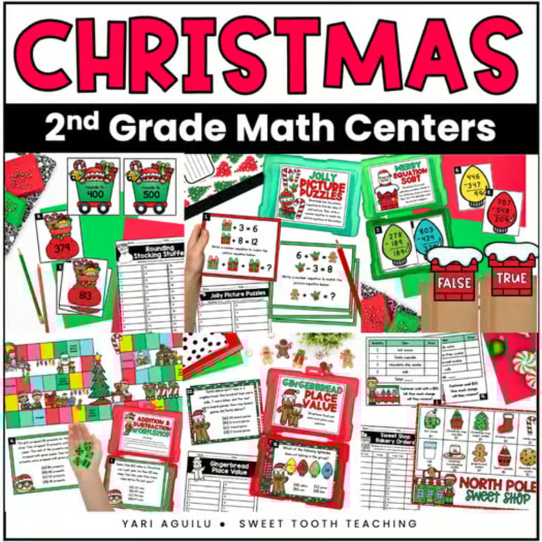 Basisonderwijs Materiaal | Kerstmis Wiskunde Activiteiten voor 2e Graad - Taakkaarten & Reken Centra