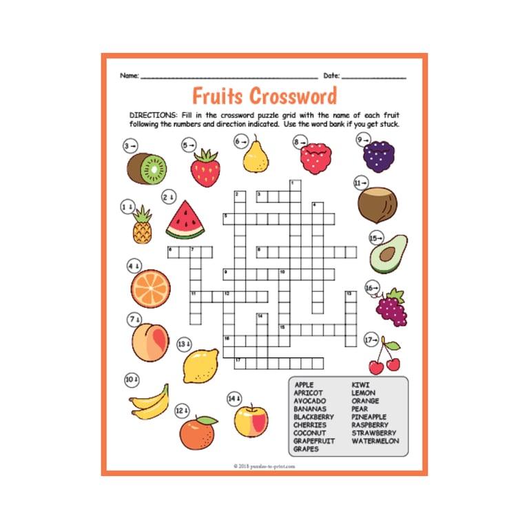 Basisonderwijs Werkblad | Fruit Kruiswoordraadsel