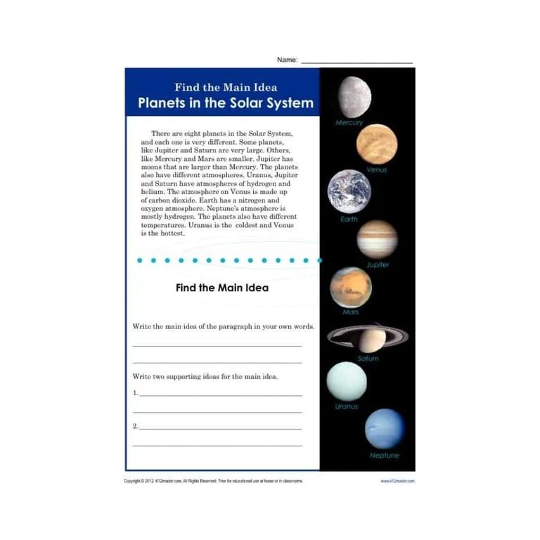 Basisonderwijs Werkblad | Vind de Hoofdgedachte: Planeten