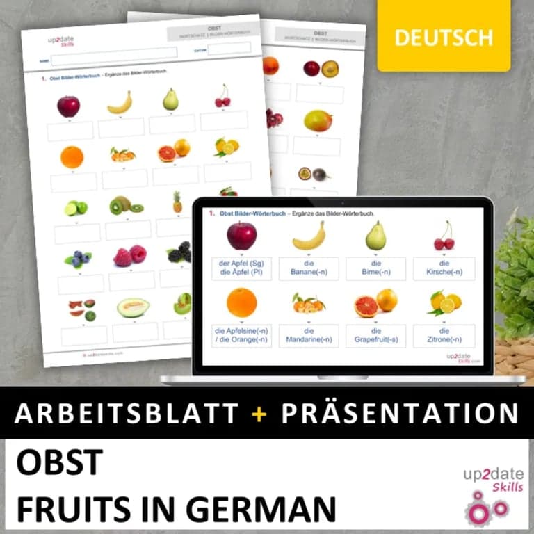 Basisonderwijs Lespakket | Obst Arbeitsblatt PDF + Word (Fruit in het Duits)