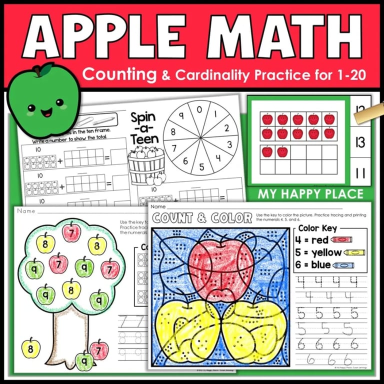 Basisonderwijs Lespakket | Apple Math: Tellen en Kardinaliteit Activiteiten voor de Kleuterschool