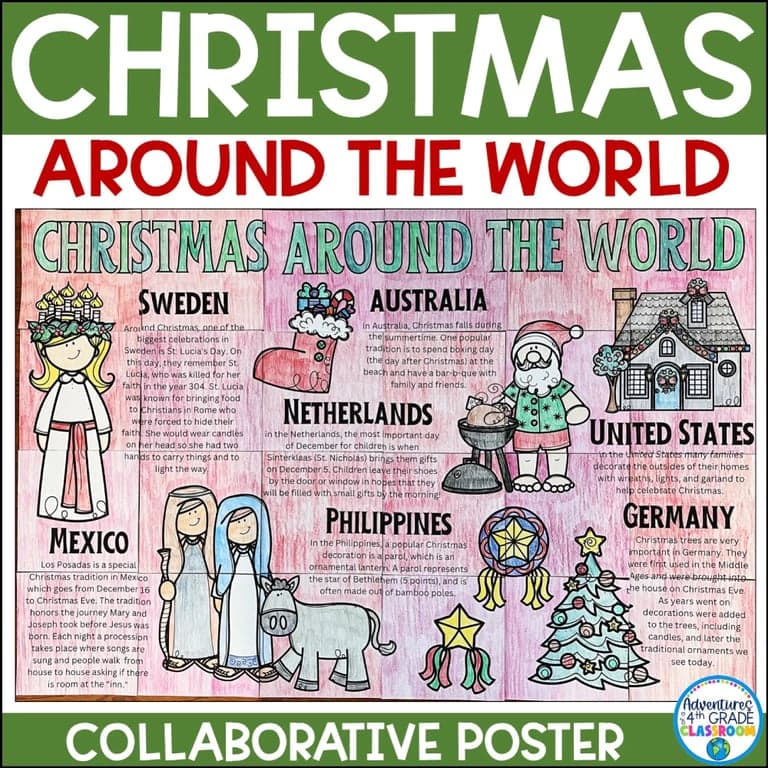Basisonderwijs Poster | Kerstmis Rond de Wereld Samenwerkingsposter