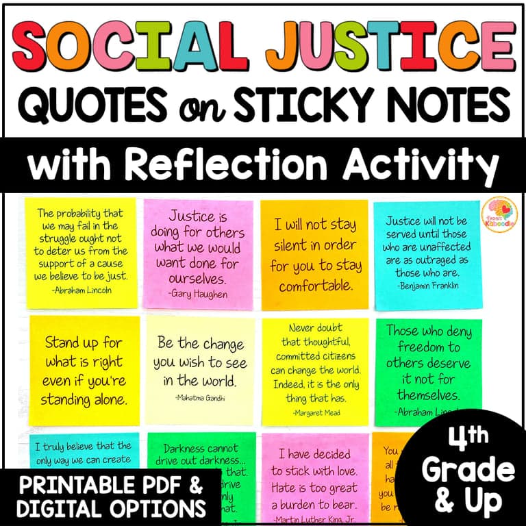 Basisonderwijs Lespakket | Quotes over Sociale Rechtvaardigheid op Kleefbriefjes Activiteit met Reflectie Werkbladen