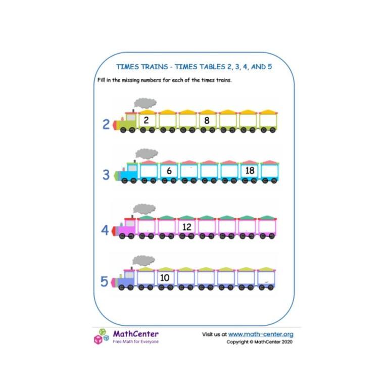 Basisonderwijs Werkblad | Tijdtabel 2, 3, 4 en 5 - Treinen