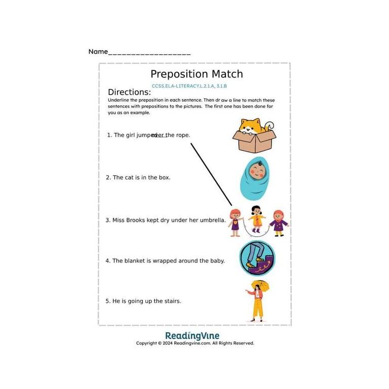 Basisonderwijs Werkblad | Voorzetselmatch
