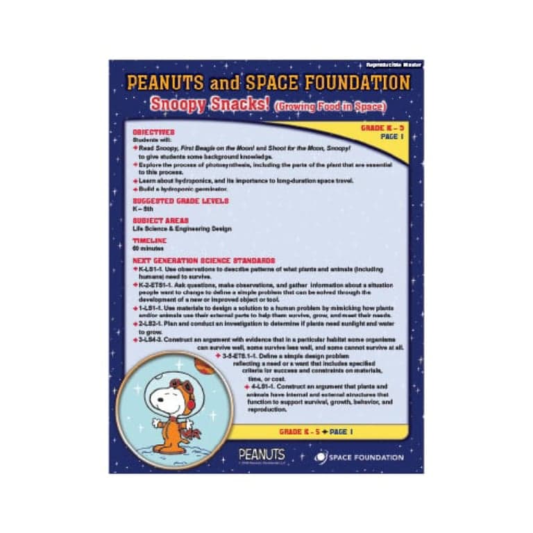 Basisonderwijs Lesidee | Peanuts and Space Foundation: Snoopy Snacks! Voedsel Kweken in de Ruimte (Engelstalig)