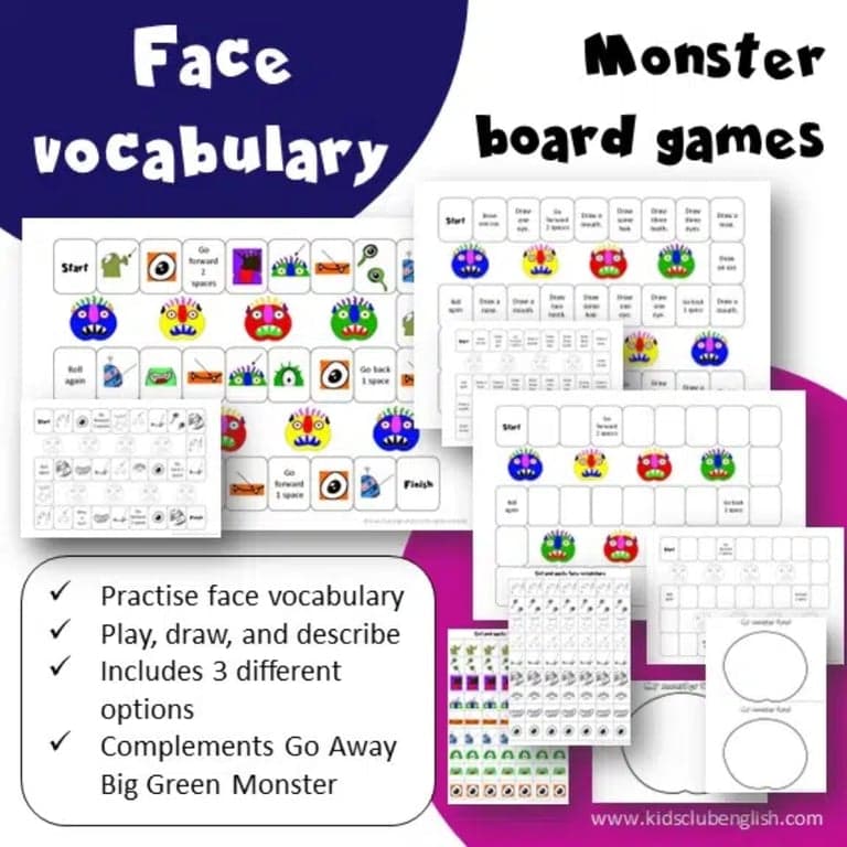 Basisonderwijs Game | Fun With Face Vocabulary Monster Board Game