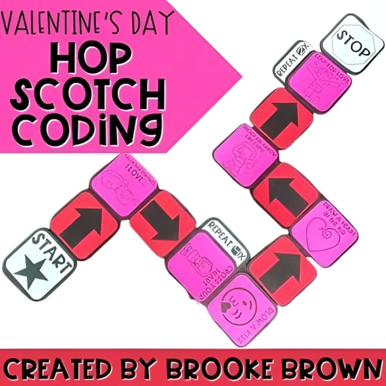 Basisonderwijs Lespakket | Valentijnsdag Hop Scotch Coding® (Engelstalig)