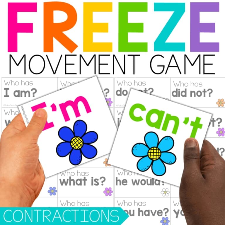 Basisonderwijs Spel | Samentrekkingen Freeze Spel met Samentrekkingen Werkbladen & Bewegingsonderbrekingskaarten