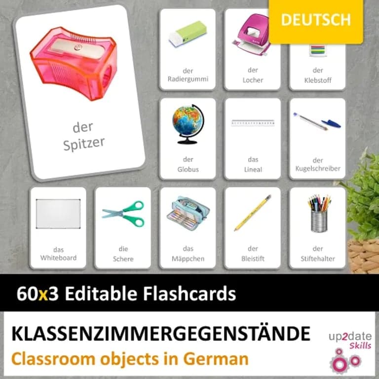Basisonderwijs Flashcard | Klassenzimmergegenstände Klaslokaal-Objecten in het Duits