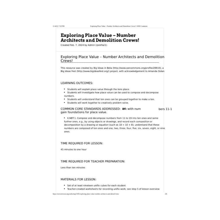 Basisonderwijs Lesidee | Plaatswaarde Verkennen - Getallenarchitecten en Sloopploegen! (Engelstalig)