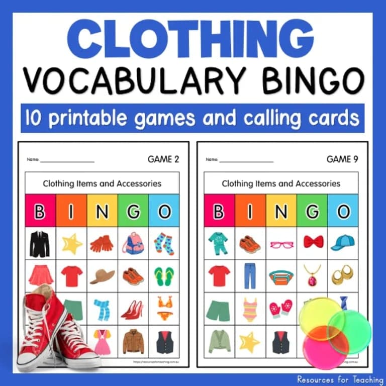Basisonderwijs Spel | Kleding Woordenschat Bingo Spelletjes
