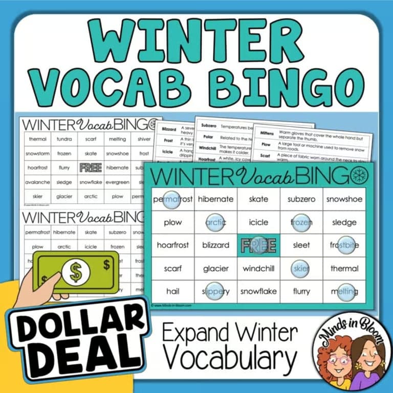 Basisonderwijs Spel | Winter Woord Bingo Kaarten Woordenschat Bouwen en Lezen Zichtwoord Winterthema