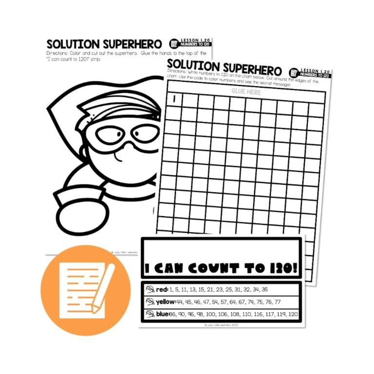 Basisonderwijs Werkblad | Lucky to Learn Math Numbers to 120 - Solution Superhero