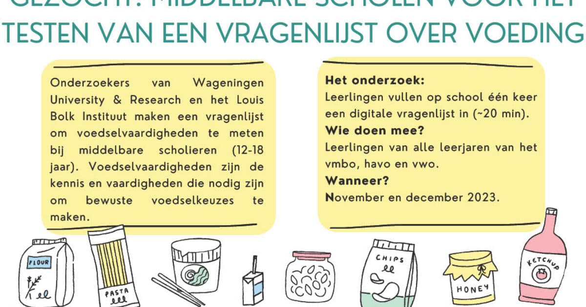 Gezocht: Middelbare scholen voor het testen van een vragenlijst over voeding
