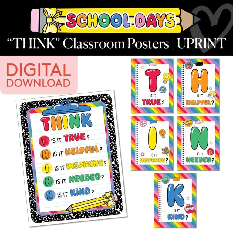 Basisonderwijs Poster | Printbare Heldere Regenboog Denkposters - Schooldagen