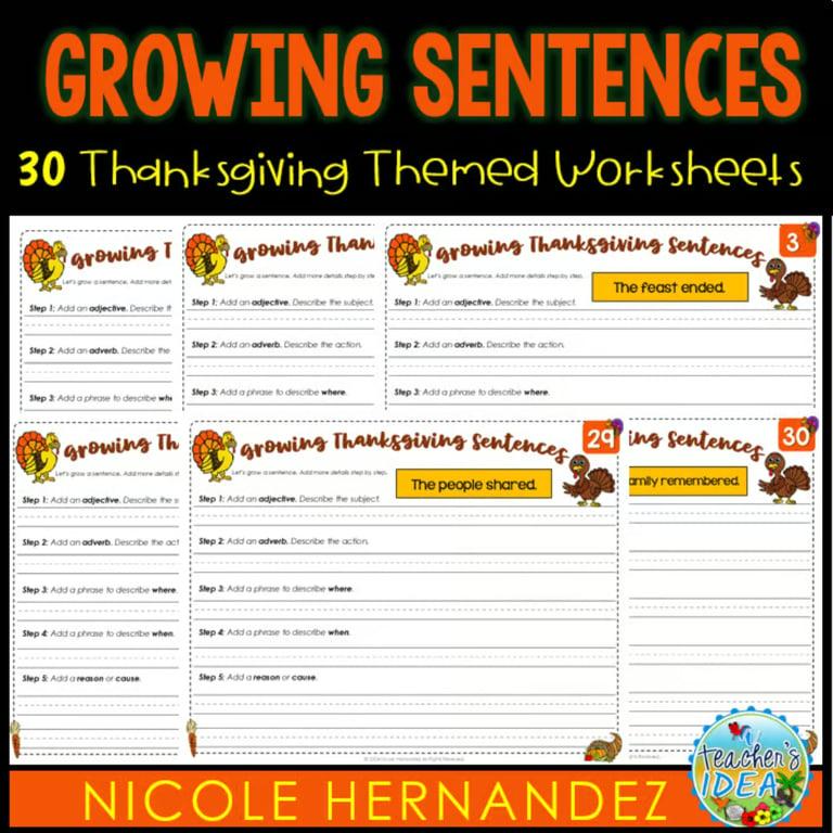 Basisonderwijs Werkblad | Zinnen Bouwen - Met Thanksgiving Thema Groeiende Zinnen