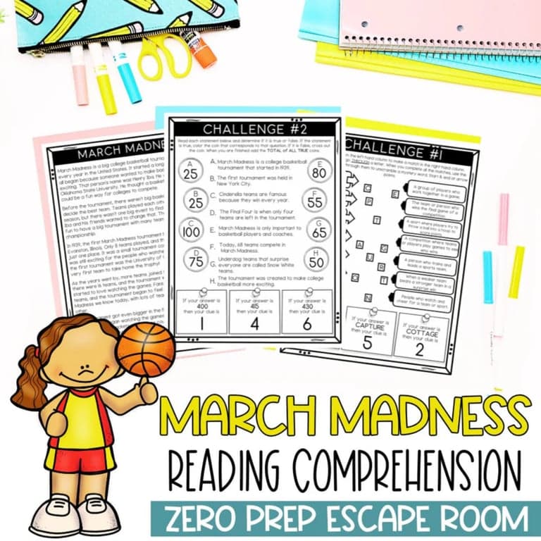 Basisonderwijs Spel | March Madness Reading Challenge Escape Room - Begrijpend Lezen