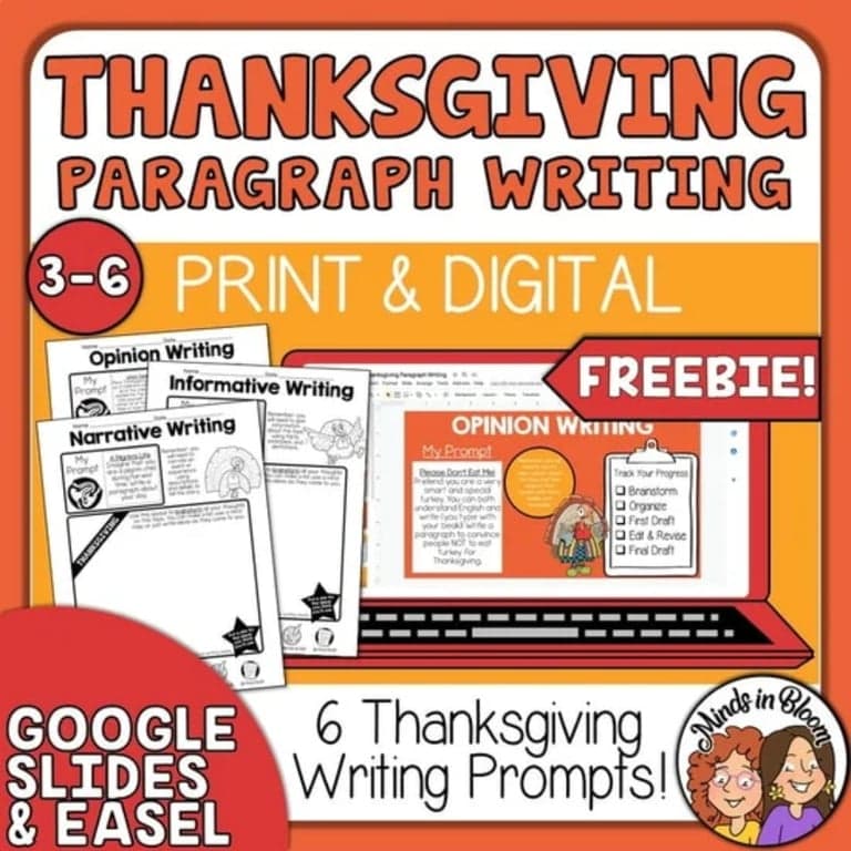 Basisonderwijs Materiaal | Gratis Alinea Schrijfopdrachten voor Thanksgiving