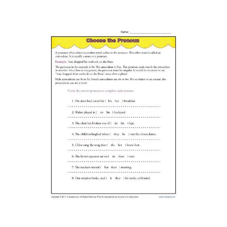 Basisonderwijs Werkblad | Kies het Voornaamwoord - Werkblad Overeenkomst Voornaamwoord